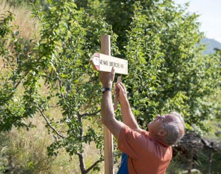 Martin Reichhalter tauscht ein Schild aus